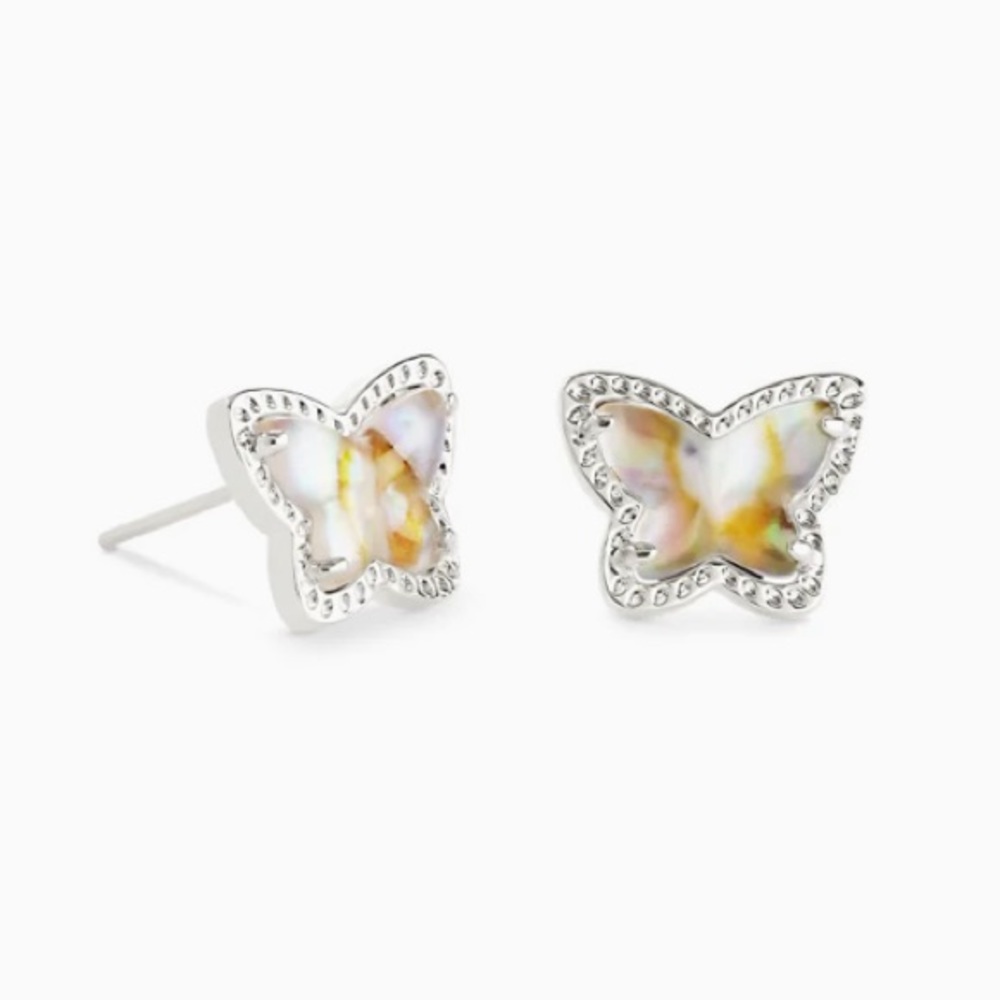 Kendra Scott Lillia Butterfly Silver Stud Earrings In Iridescent Abalone